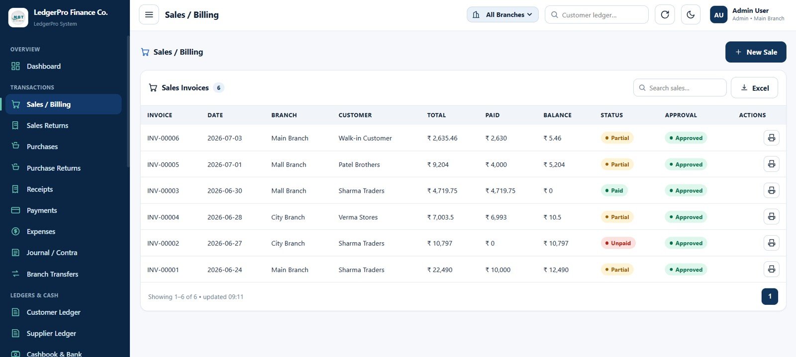 Accounting Ledger Pro sales billing page