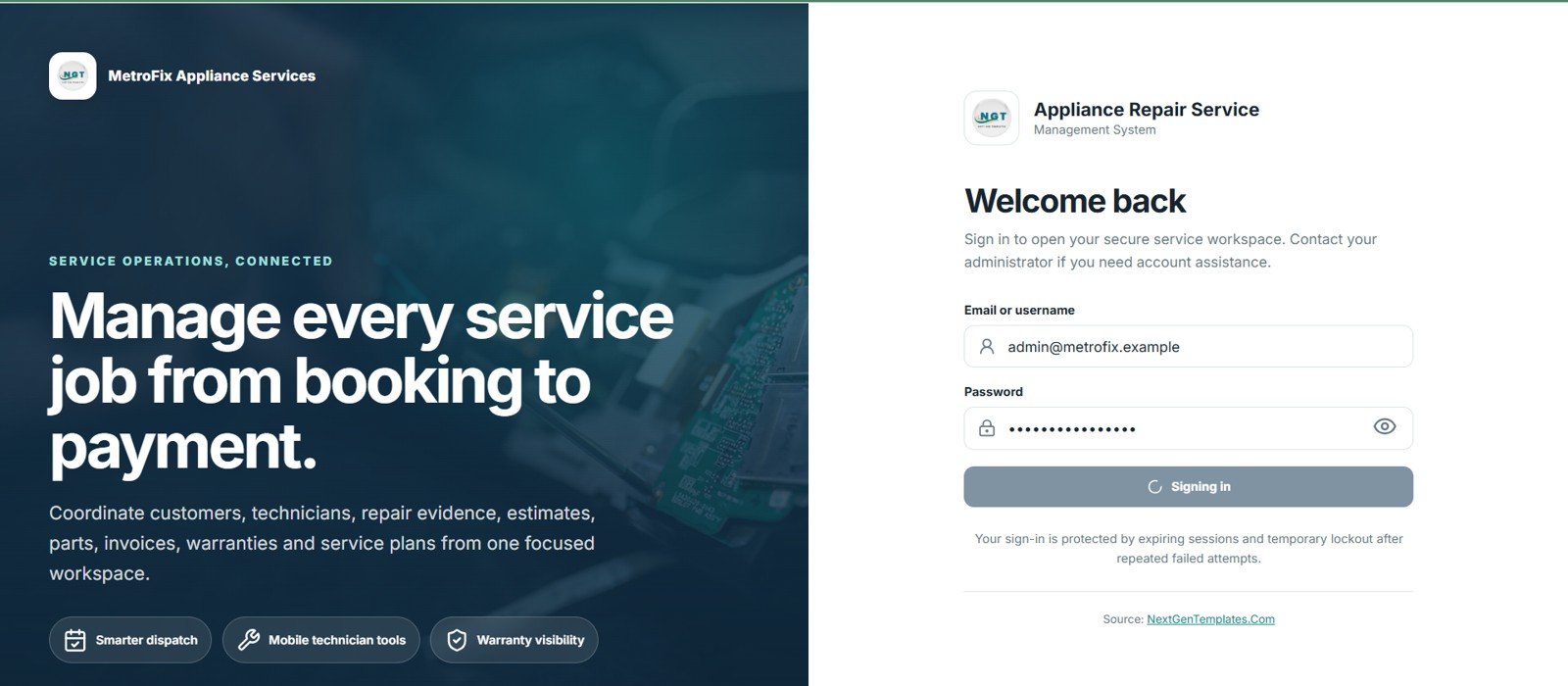 Appliance Repair Service Management System Web App
