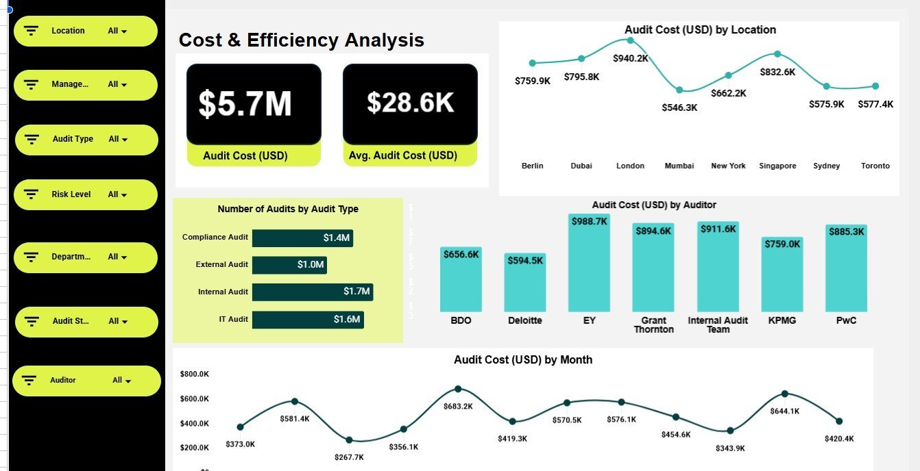Cost and Efficiency Analysis page in the audit operations dashboard