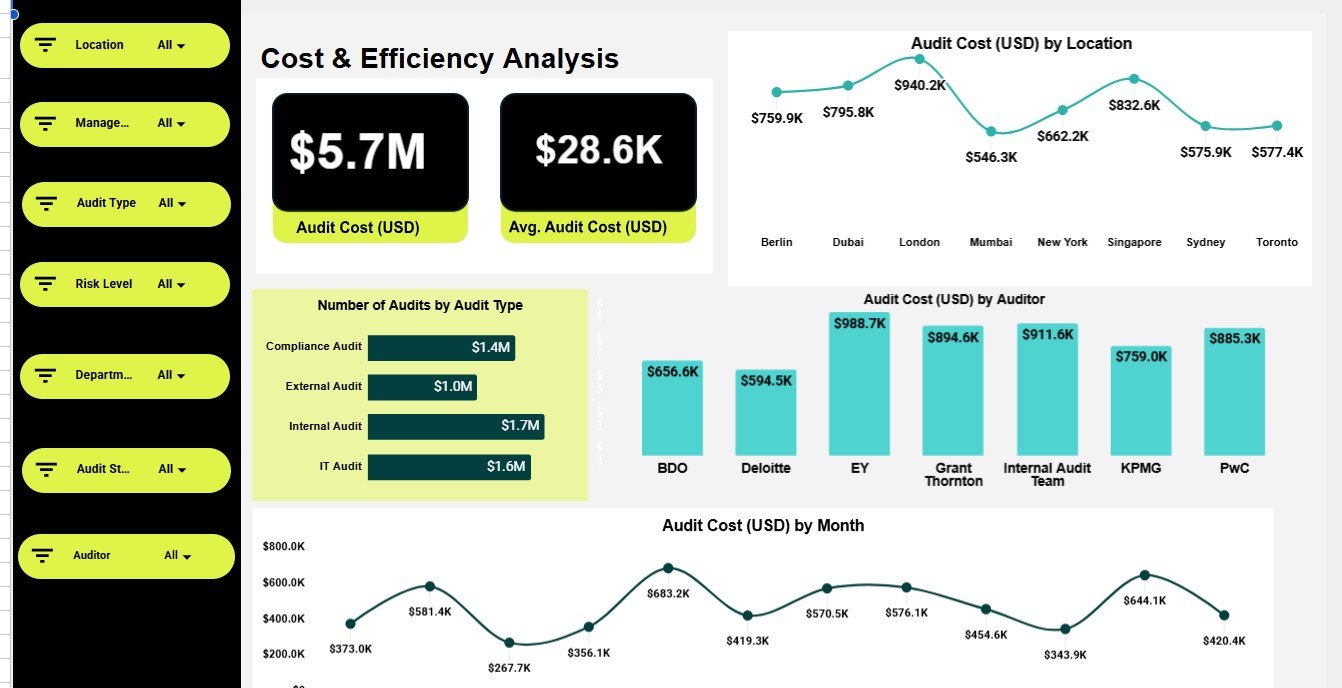 Cost and Efficiency Analysis page in the audit operations dashboard