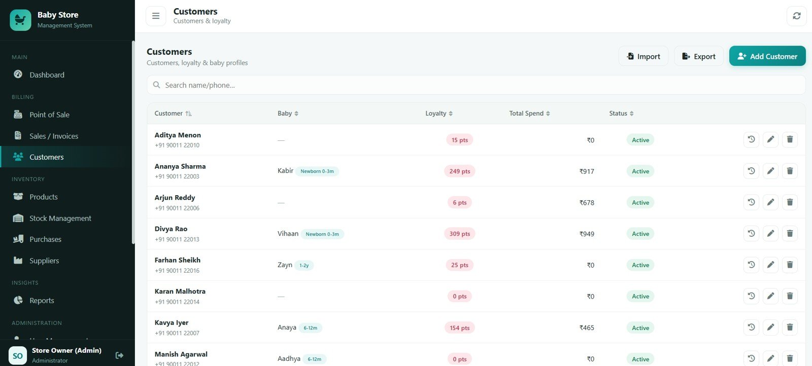 Baby Products Store Management System - Customers