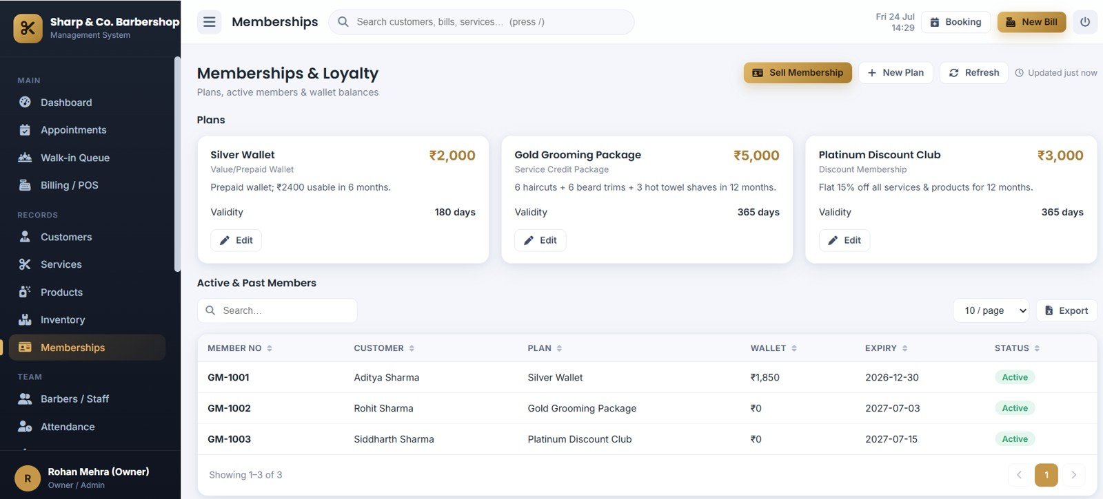Barbershop Management System Web App - Memberships and Loyalty