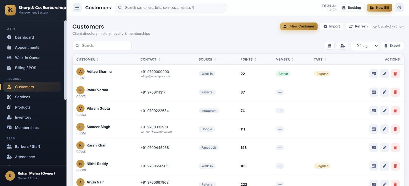 Barbershop Management System Web App - Customers