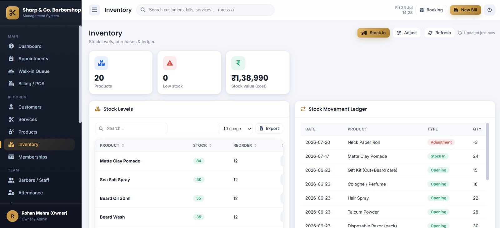 Barbershop Management System Web App - Inventory