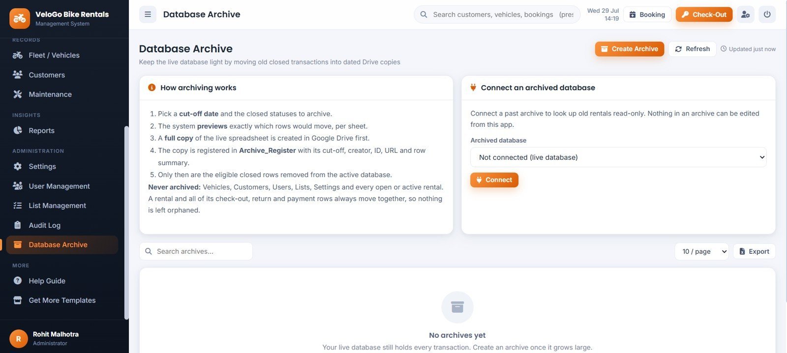 Bike and Two-Wheeler Rental Management System Web App - Database Archive