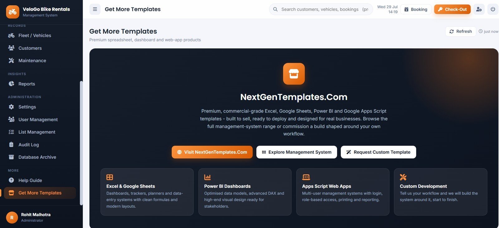 Bike and Two-Wheeler Rental Management System Web App - Get More Templates