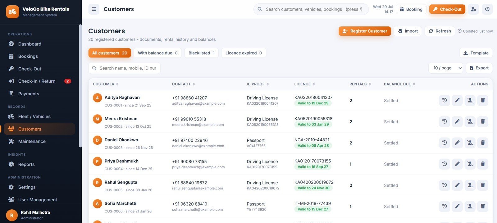Bike and Two-Wheeler Rental Management System Web App - Customers