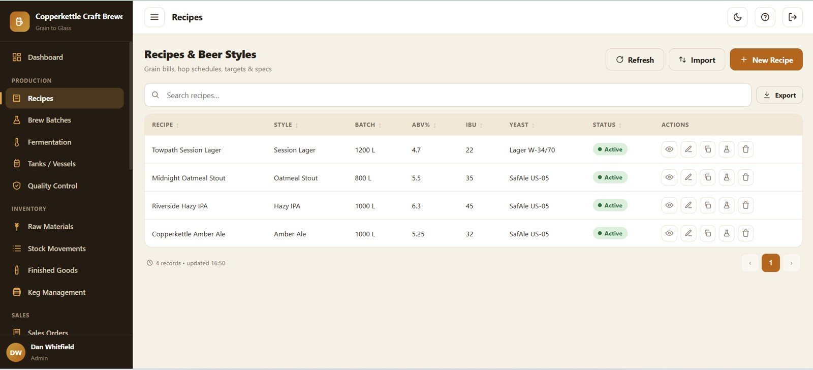 Brewery Management System Web App - Recipes and Beer Styles