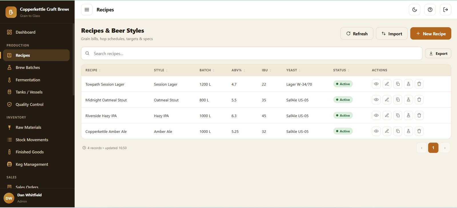 Brewery Management System Web App - Recipes and Beer Styles