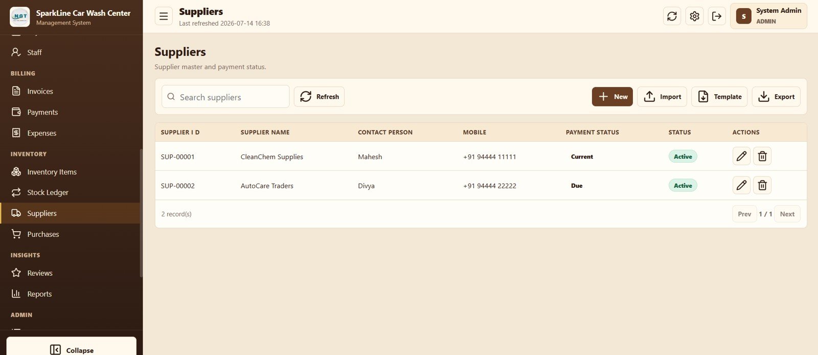Supplier master and payment status