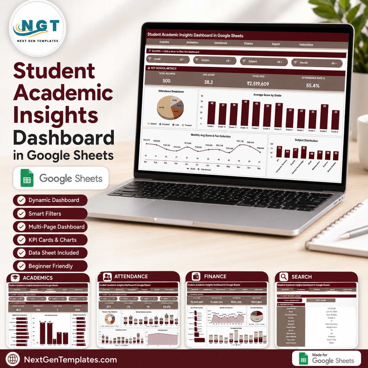 Student Academic Insights Dashboard in Google Sheets