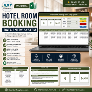 Hotel Room Booking Data Entry System in Excel