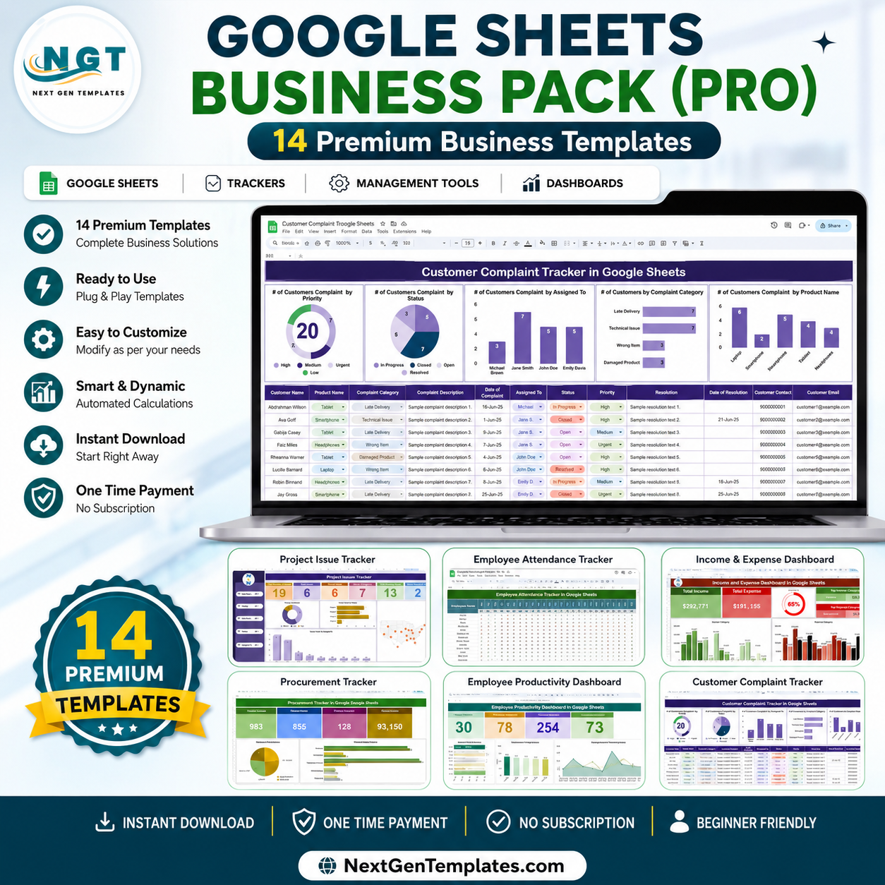 Google Sheets Business Pack (Pro) – 14 Premium Business Templates