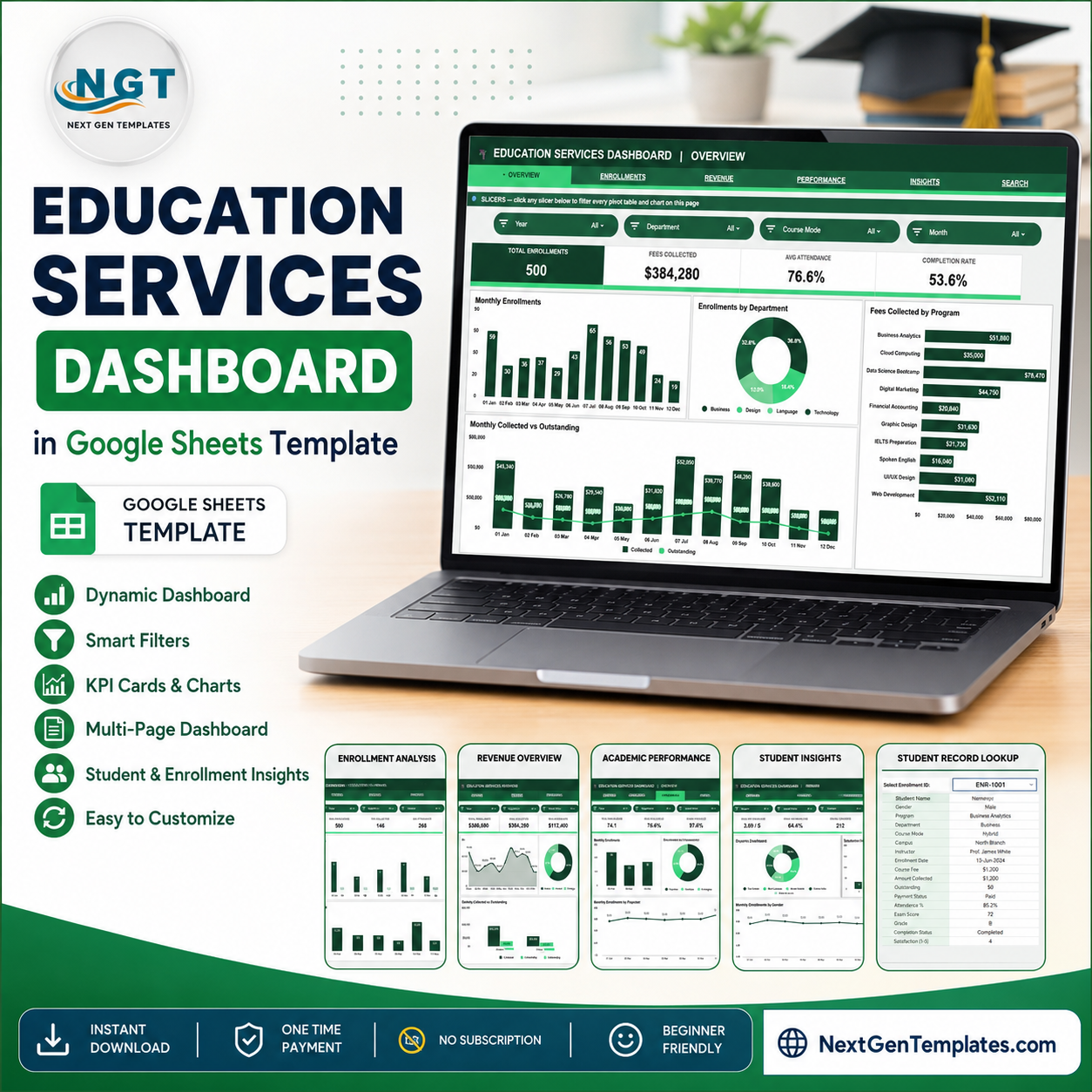 Education Services Dashboard in Google Sheets