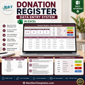 Donation Register Data Entry System in Excel