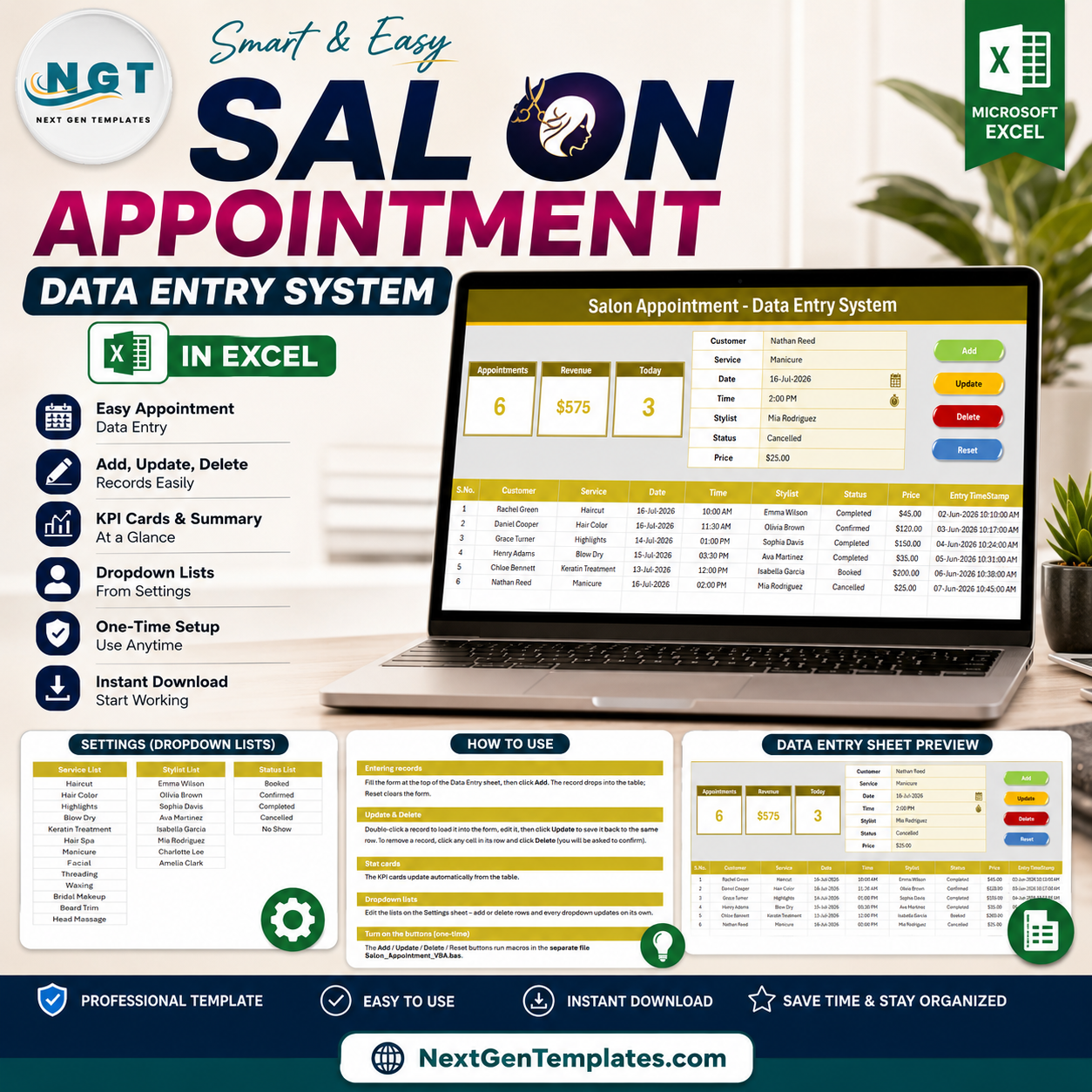 Salon Appointment Data Entry System in Excel