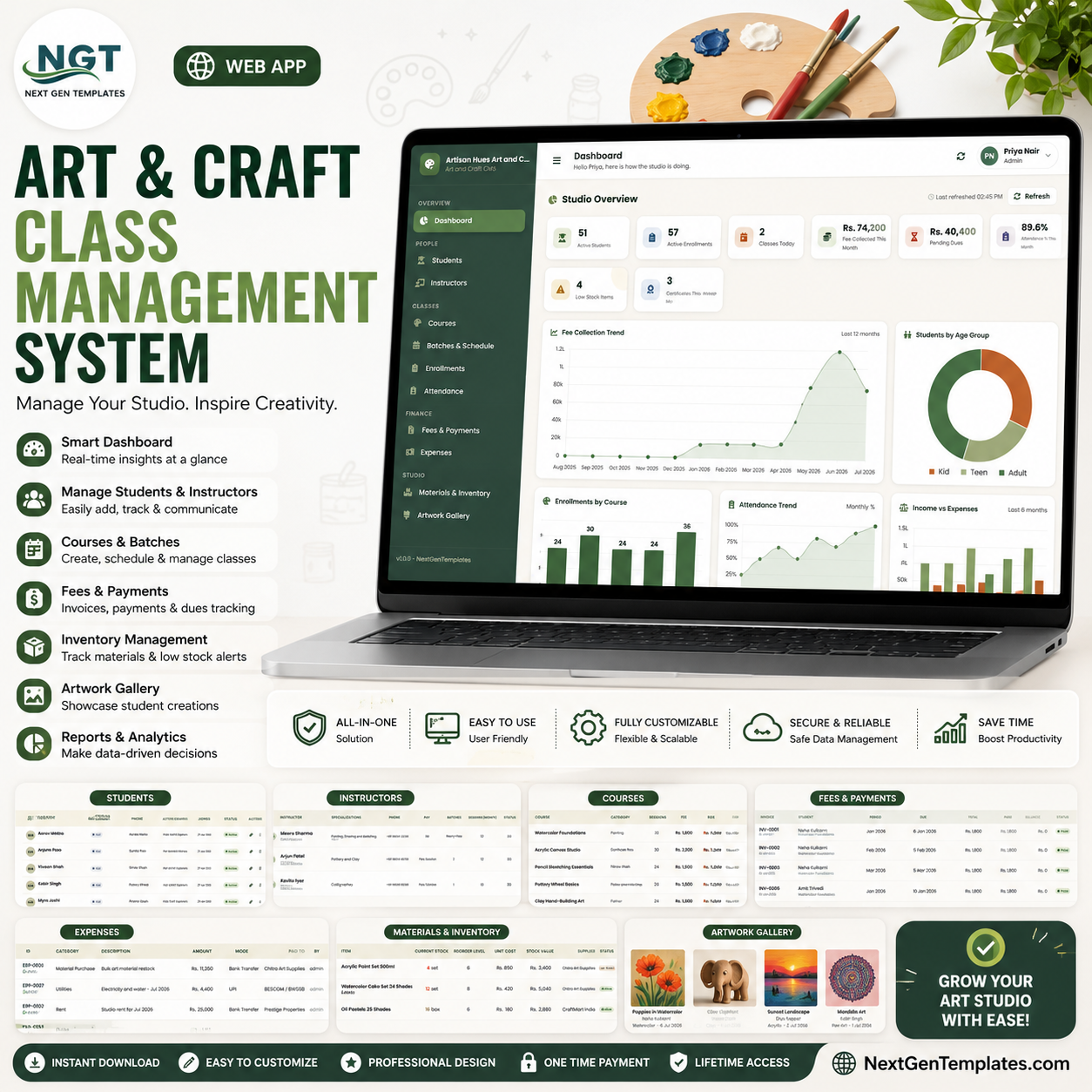 Art and Craft Class Management System Web App