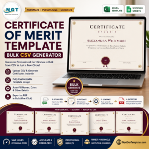 Certificate of Merit Template Bulk CSV Generator
