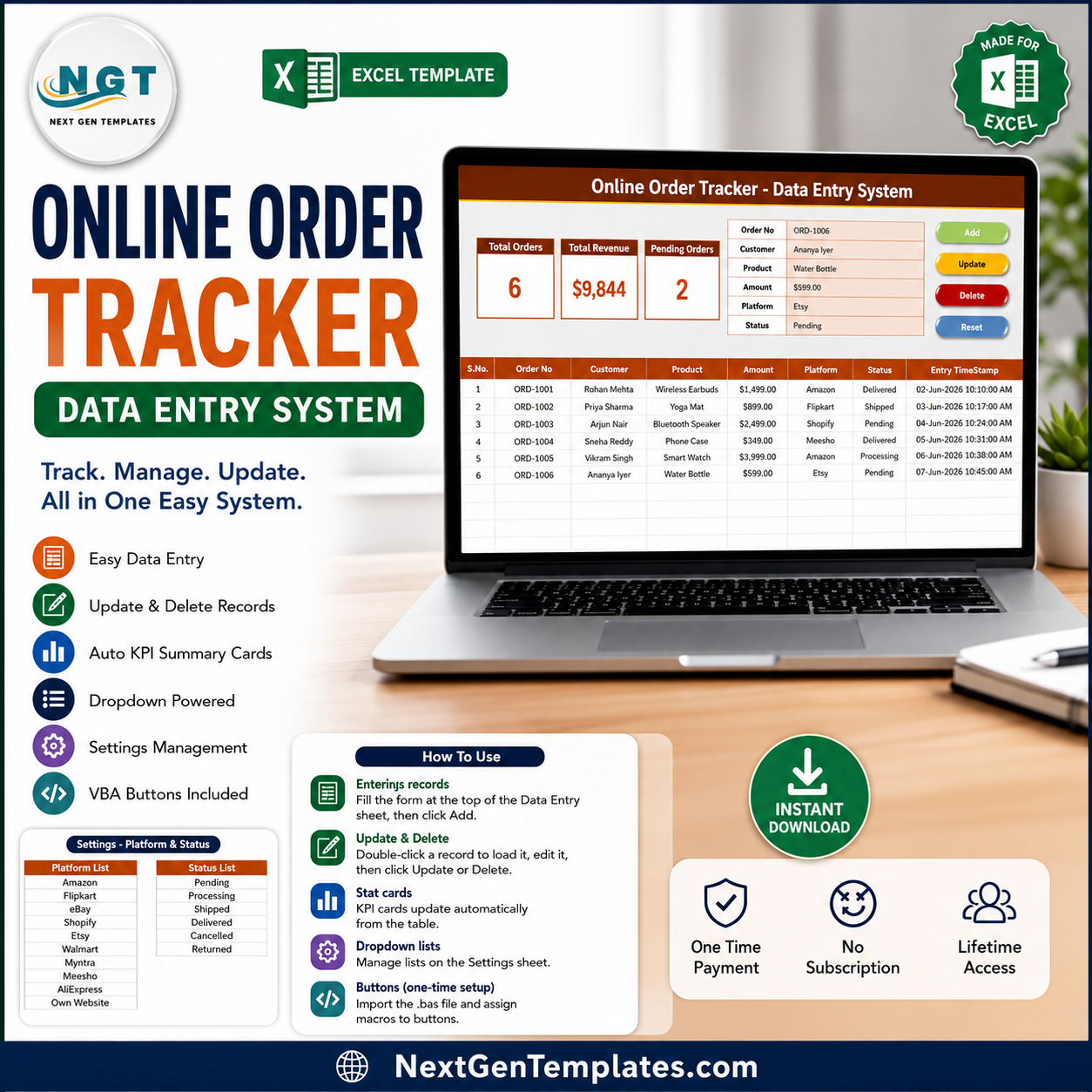 Online Order Tracker Data Entry System in Excel