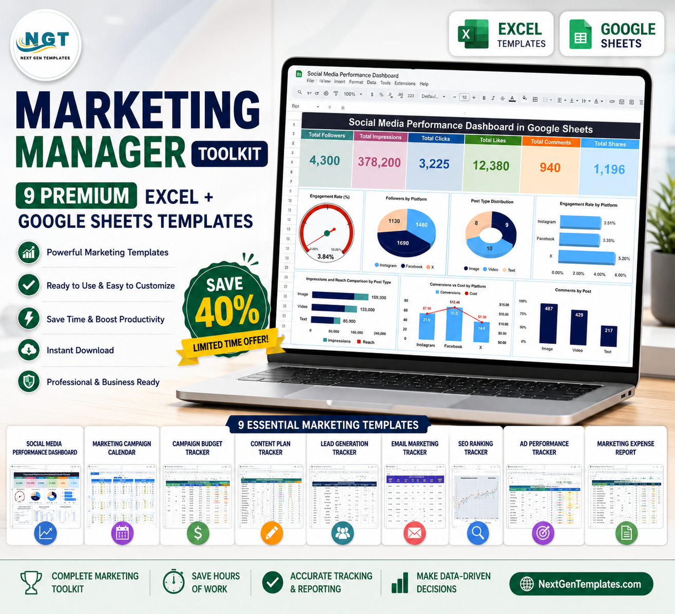 Marketing Manager Toolkit – 9 Premium Templates (Excel + Google Sheets)