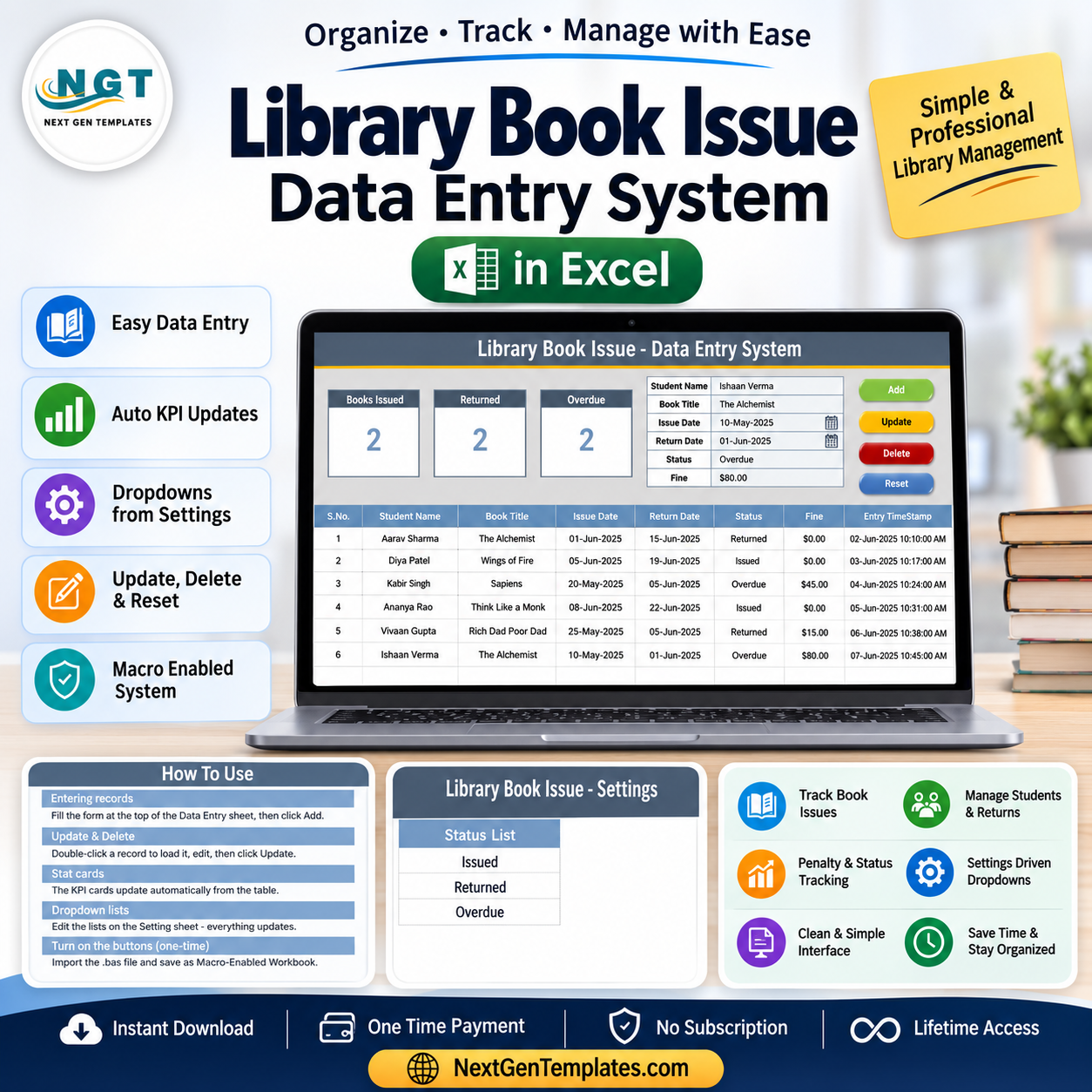 Library Book Issue Data Entry System in Excel