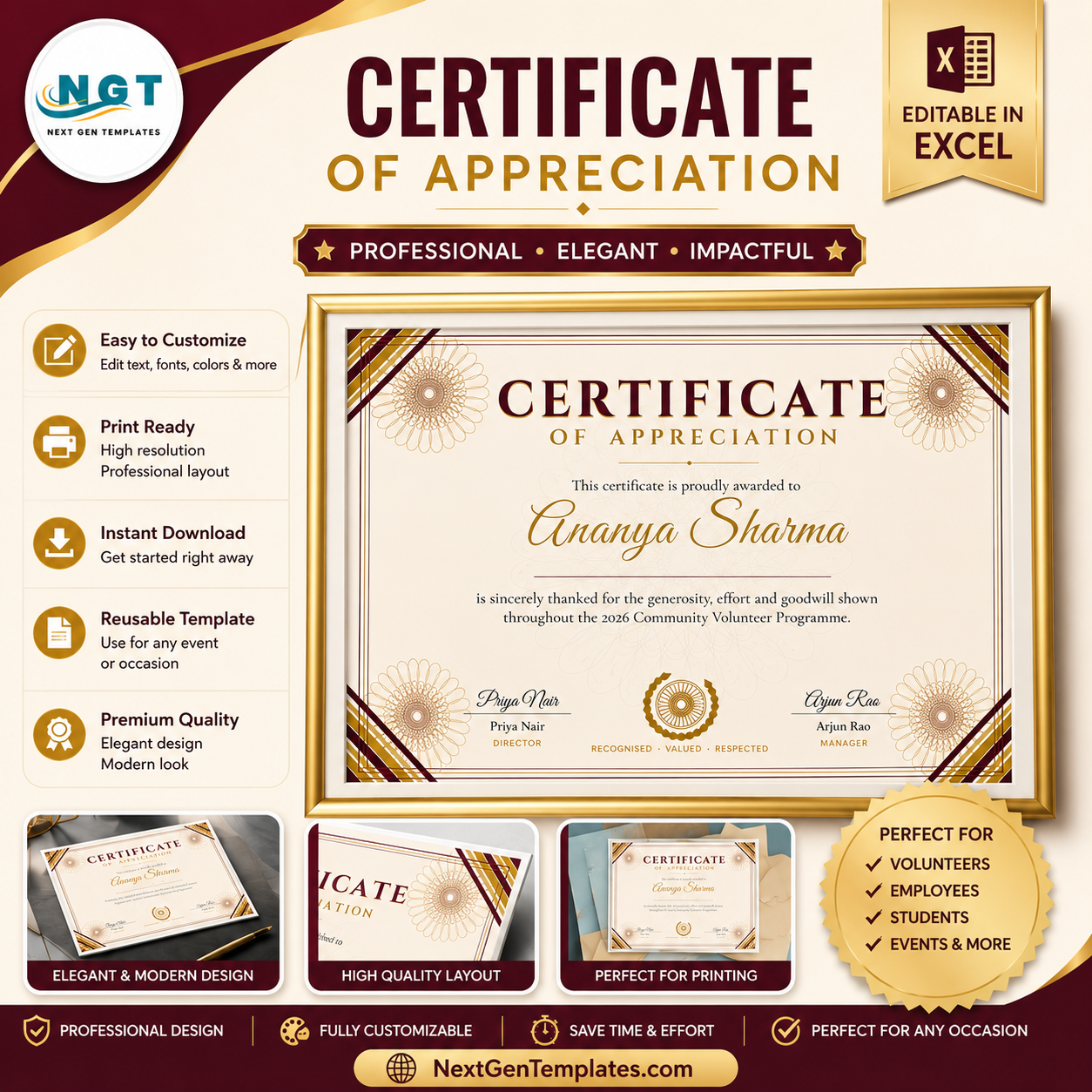 Certificate of Appreciation — Bulk Generator with CSV Upload