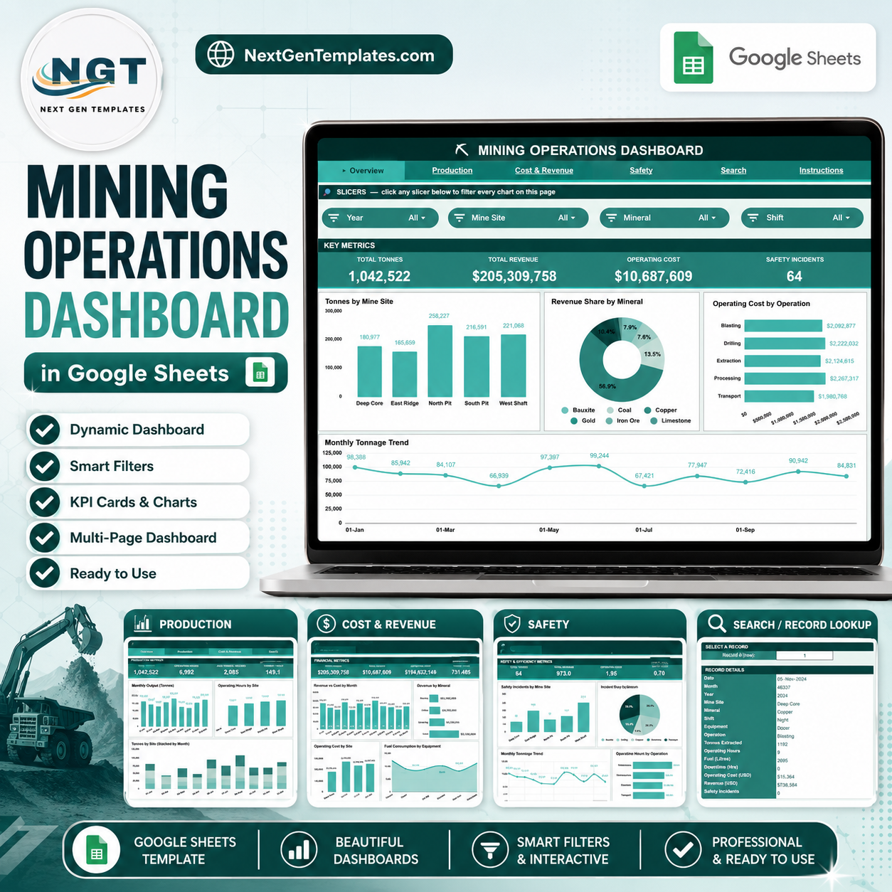 Mining Operations Dashboard in Google Sheets