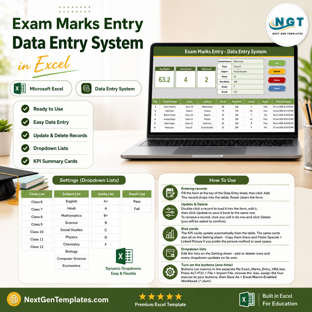 Exam Marks Entry Data Entry System in Excel