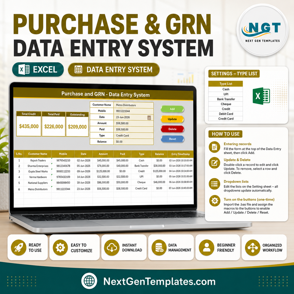 Purchase and GRN Data-Entry System in Excel