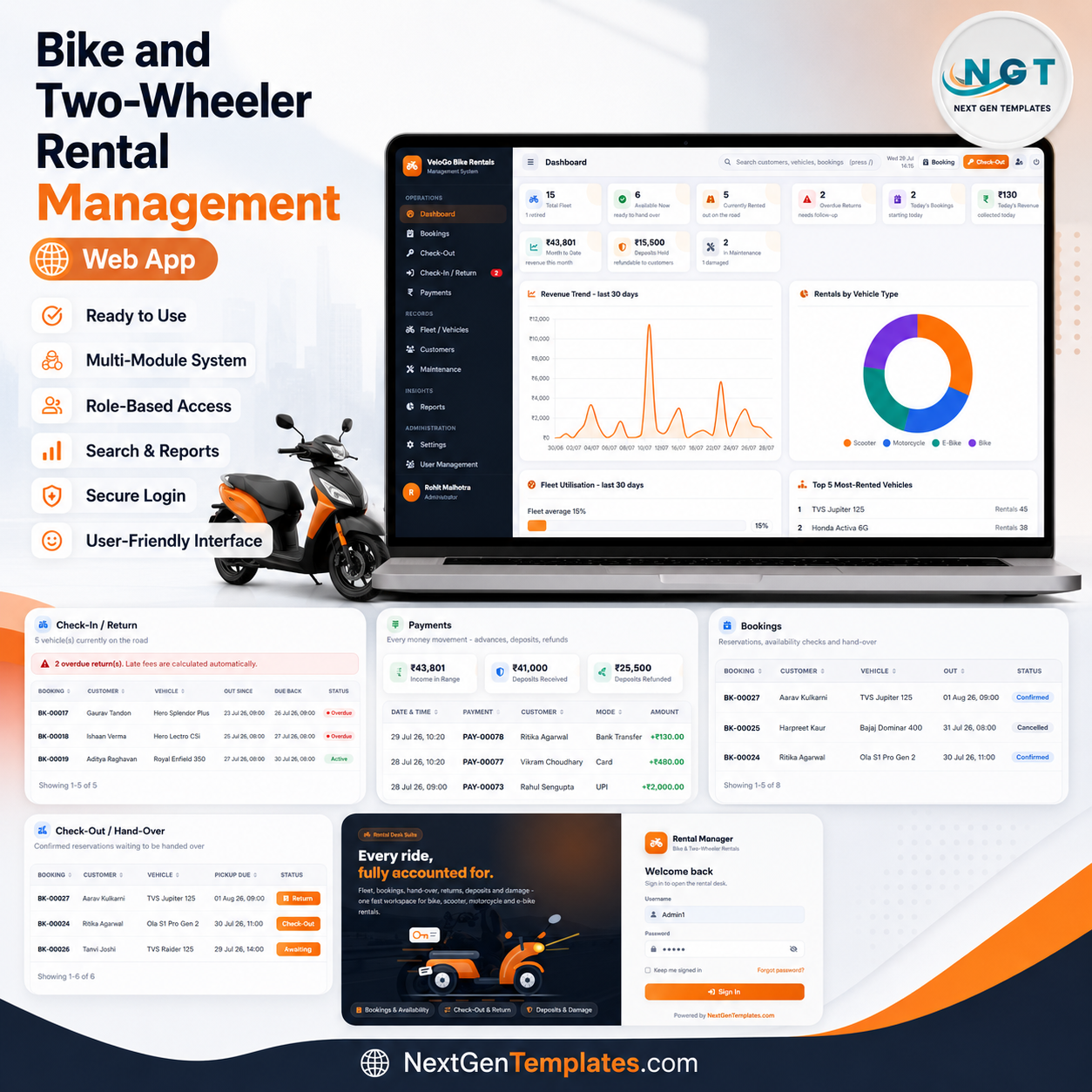 Bike and Two-Wheeler Rental Management System Web App