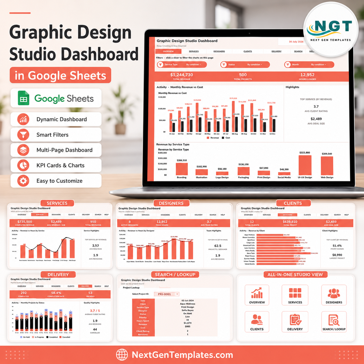 Graphic Design Studio Dashboard in Google Sheets