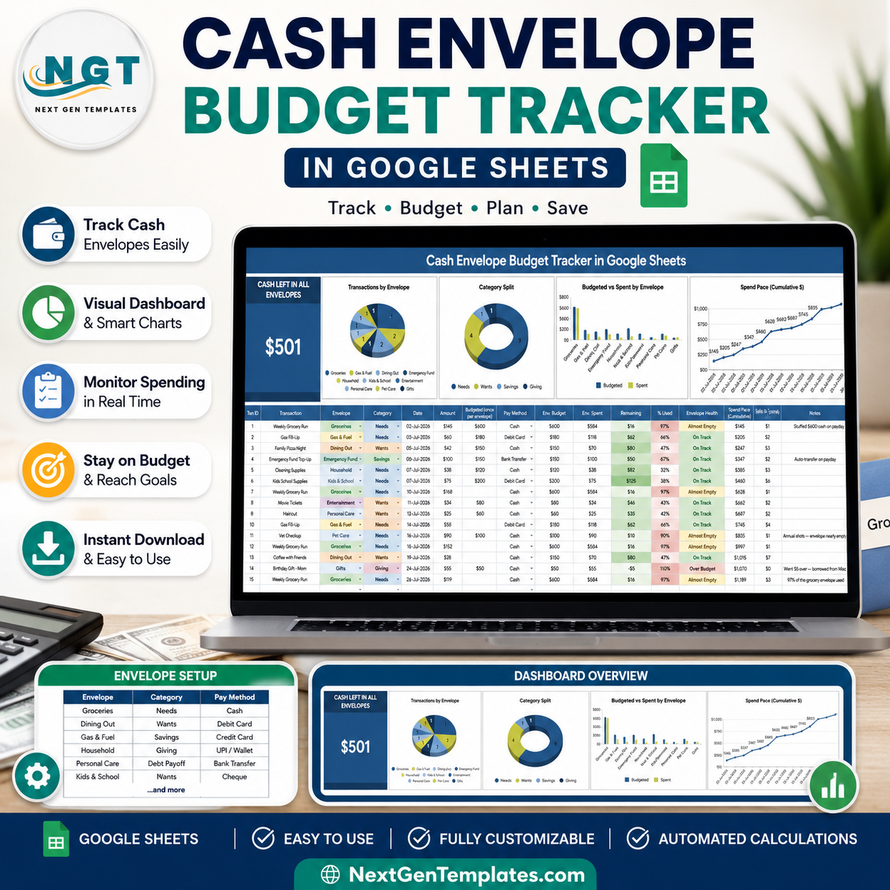 Cash Envelope Budget Tracker in Google Sheets