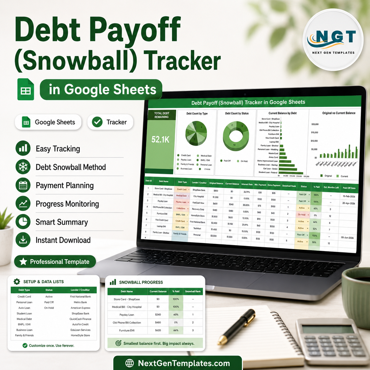 Debt Payoff (Snowball) Tracker in Google Sheets