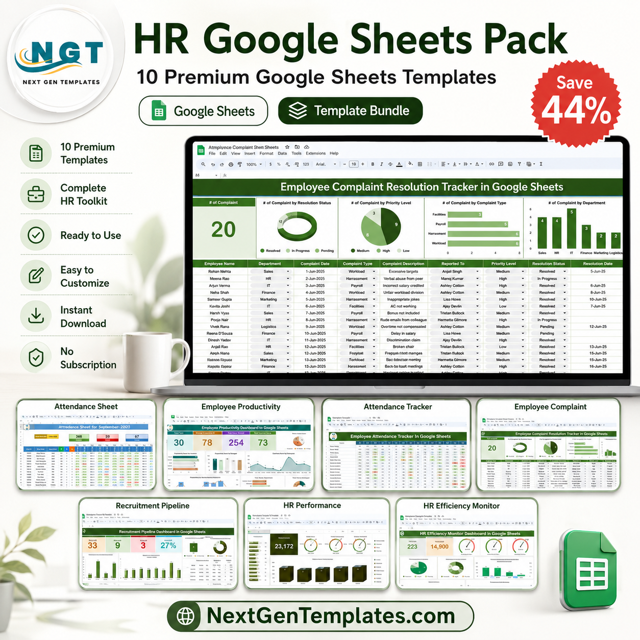 HR Google Sheets Pack – 10 Premium Templates (Google Sheets)