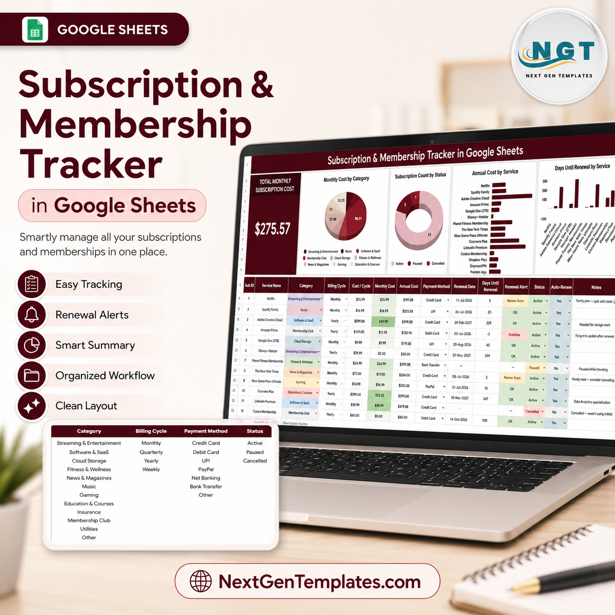 Subscription and Membership Tracker in Google Sheets