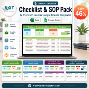 Checklist & SOP Pack – 12 Premium Excel & Google Sheets Templates (Save 46%)