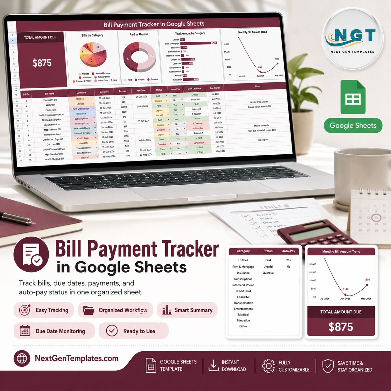Bill Payment Tracker in Google Sheets