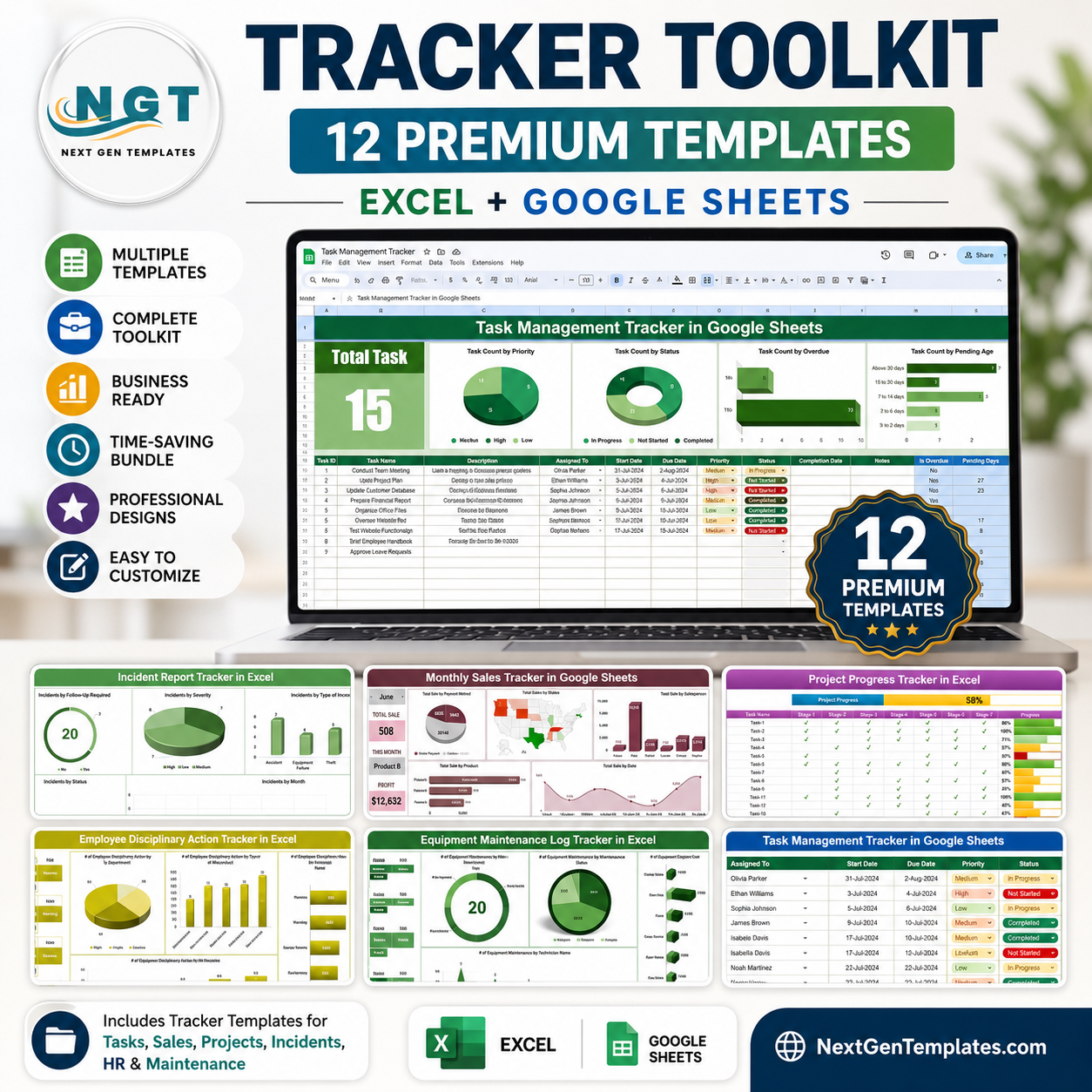 Tracker Toolkit – 12 Premium Templates (Excel + Google Sheets)