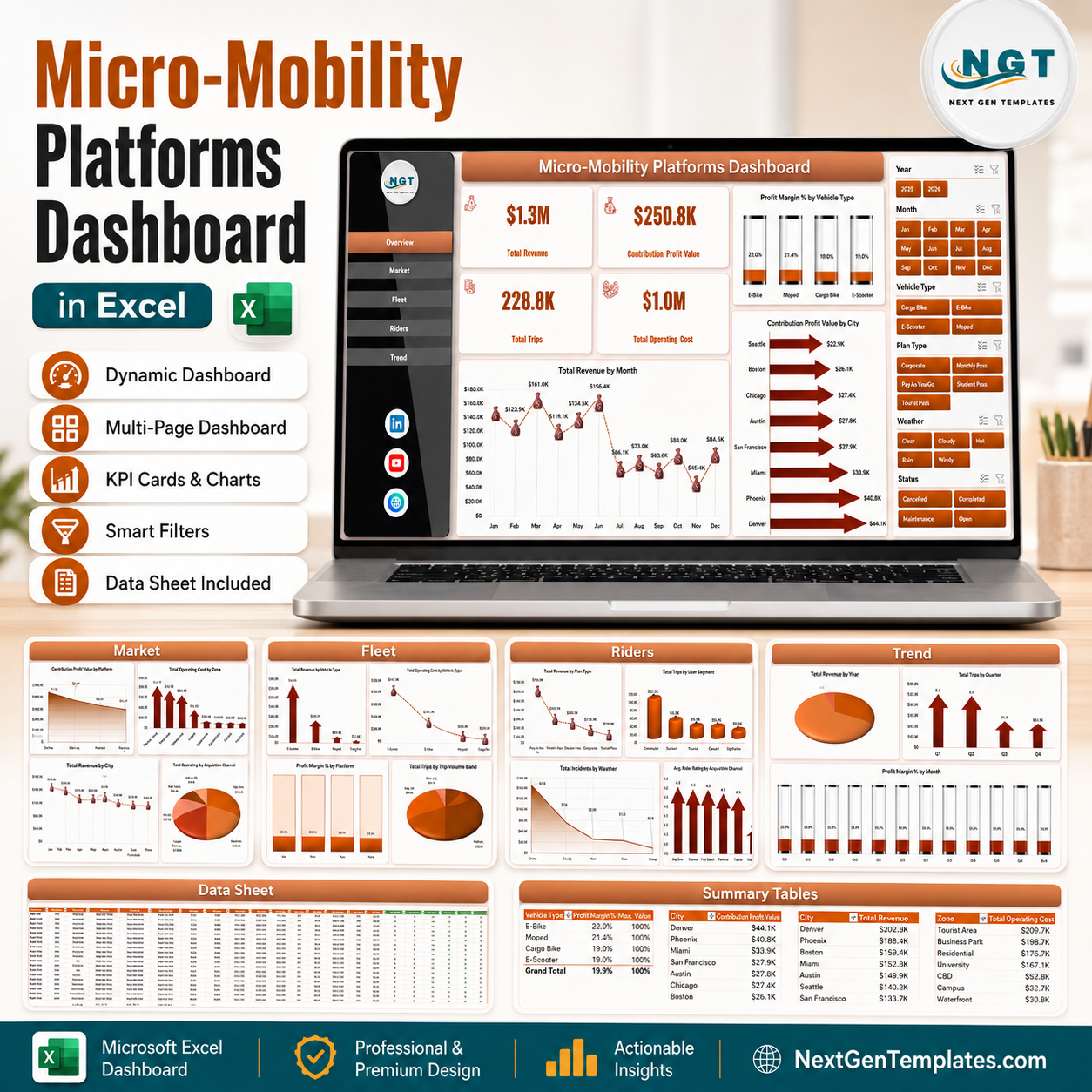 Micro-Mobility Platforms Dashboard in Excel