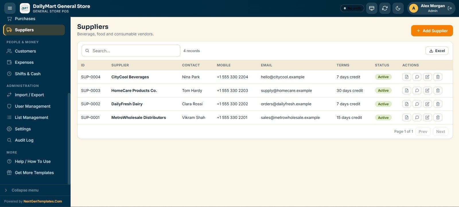 General Store POS Web App - Suppliers