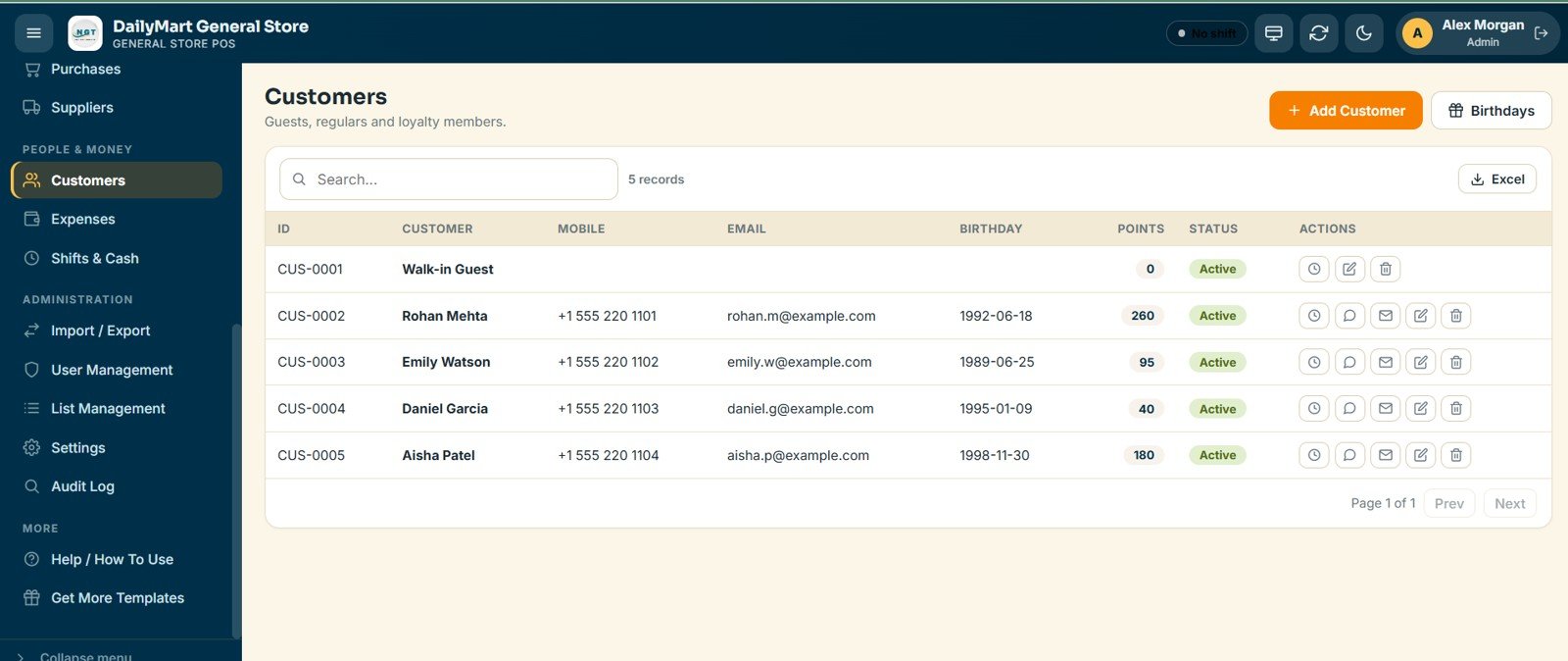 General Store POS Web App - Customers
