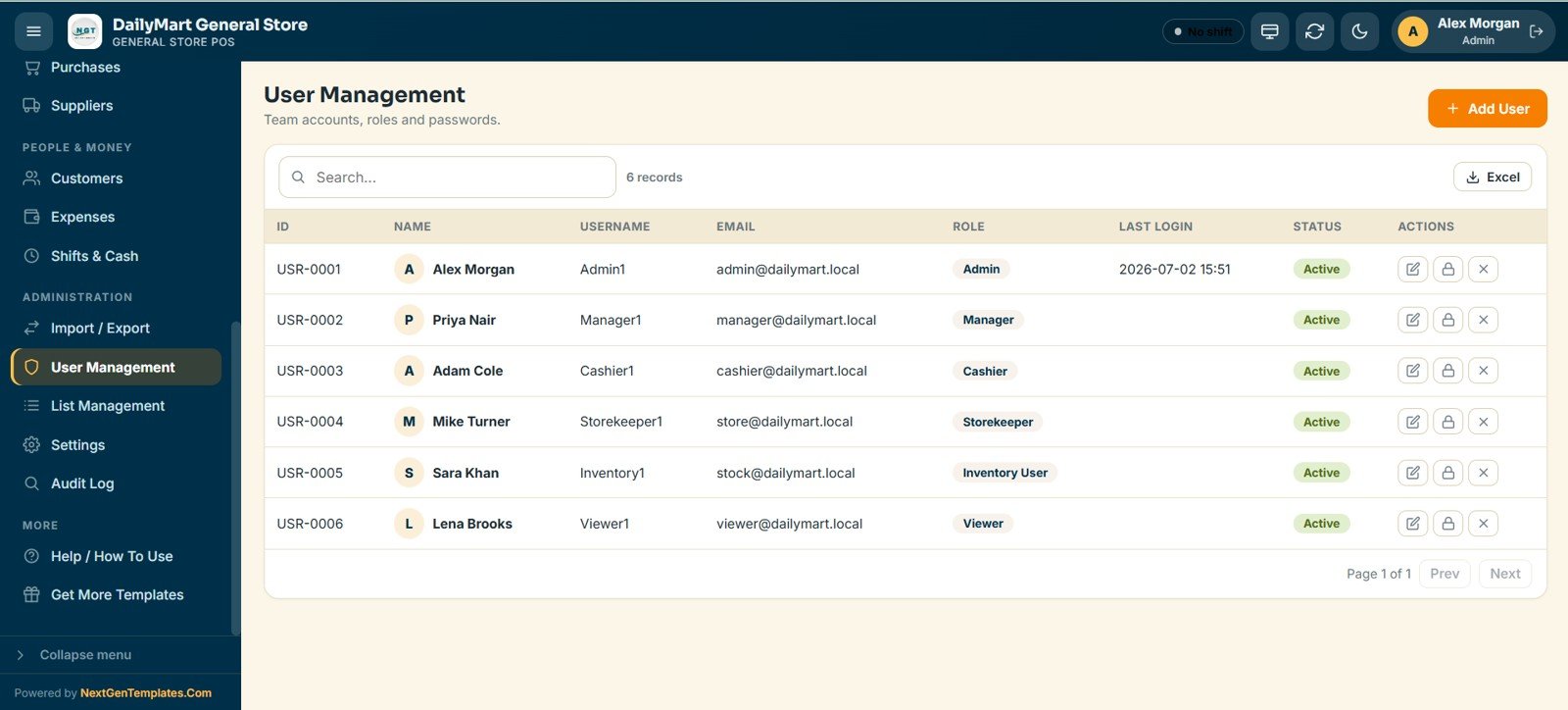 General Store POS Web App - User Management