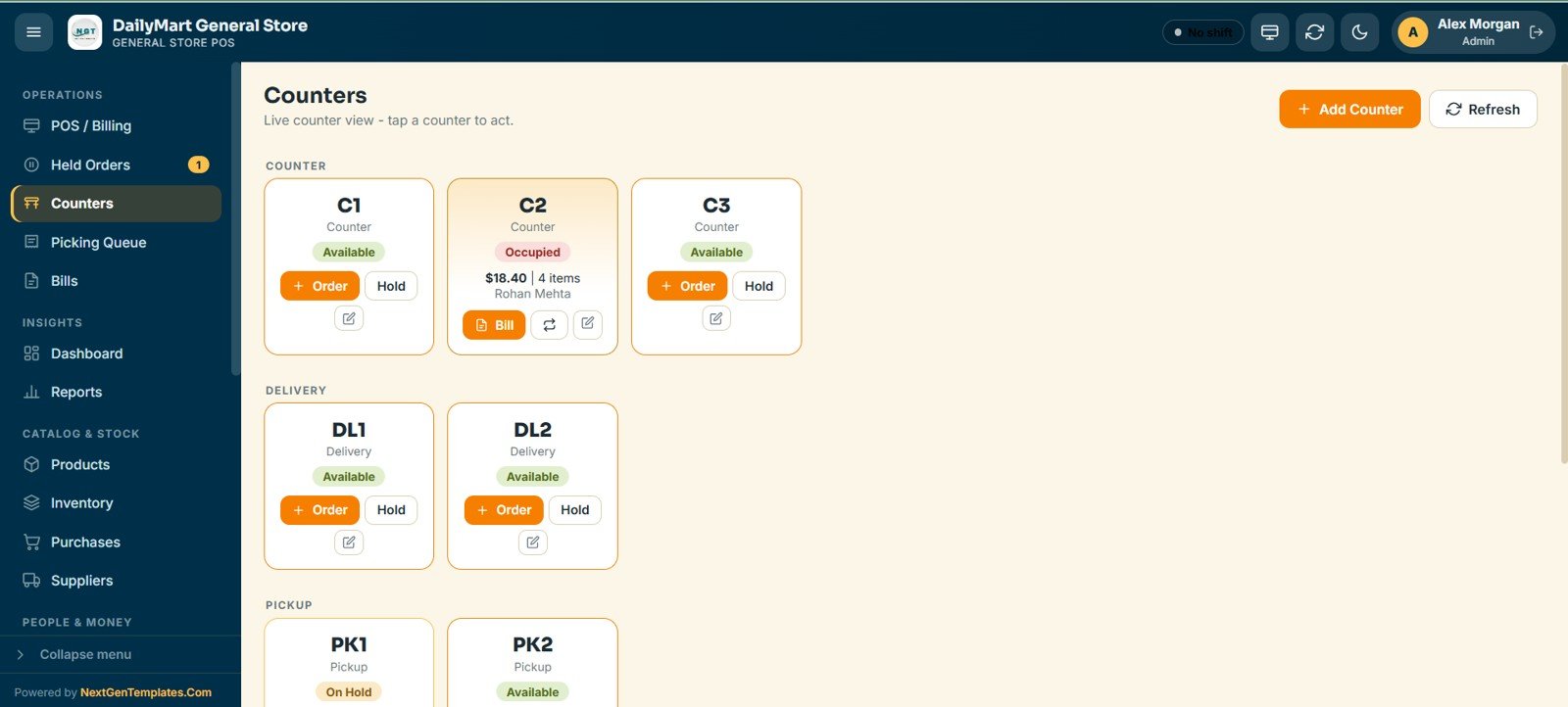 General Store POS Web App - Counters