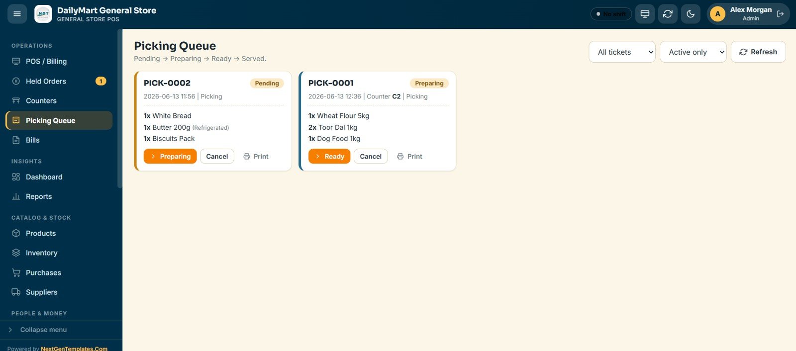 General Store POS Web App - Picking Queue