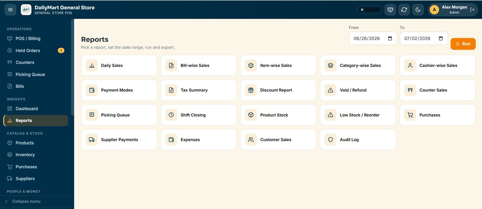 General Store POS Web App - Reports
