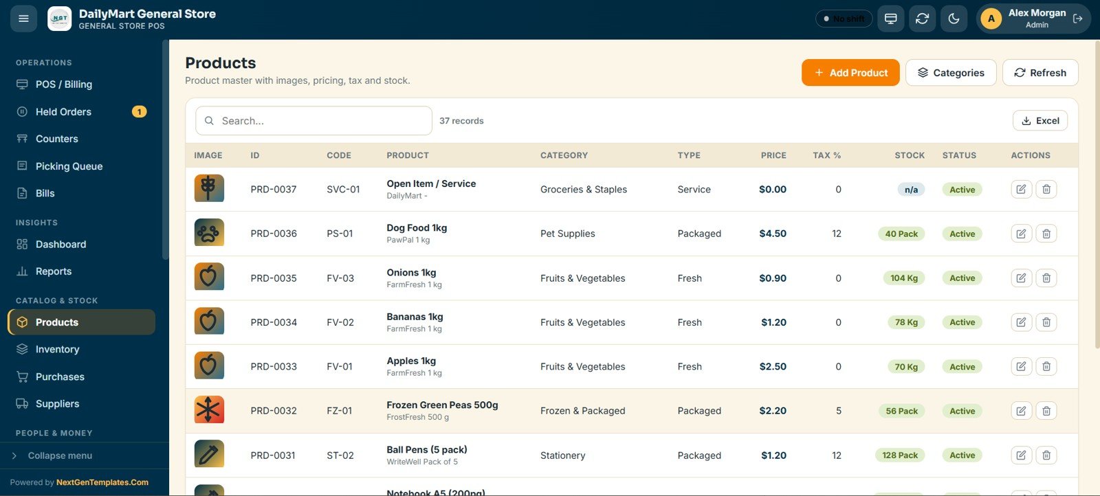 General Store POS Web App - Products