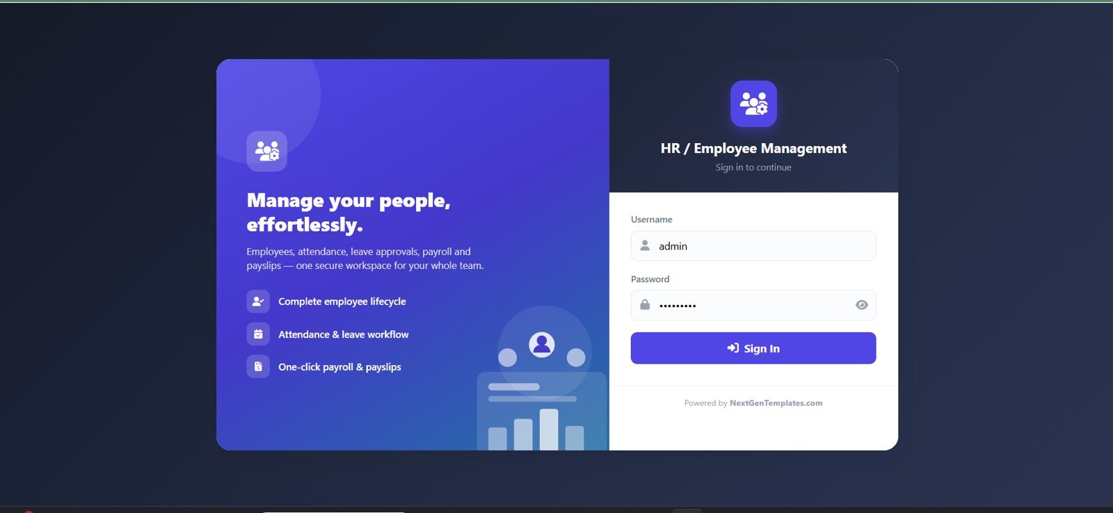HR Employee Management System Web App login page