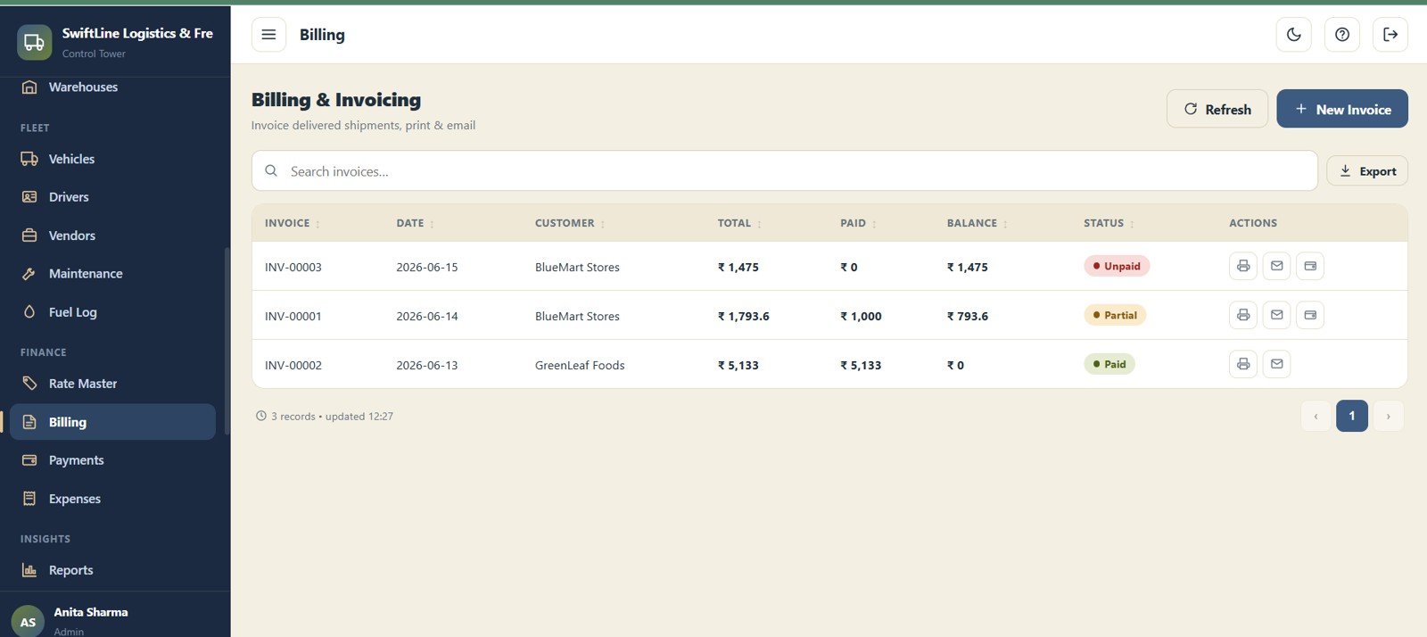 Logistics Management System Web App - Billing and Invoicing