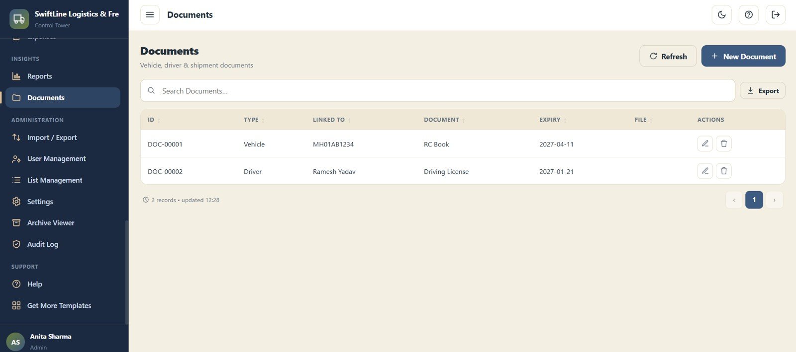 Logistics Management System Web App - Documents