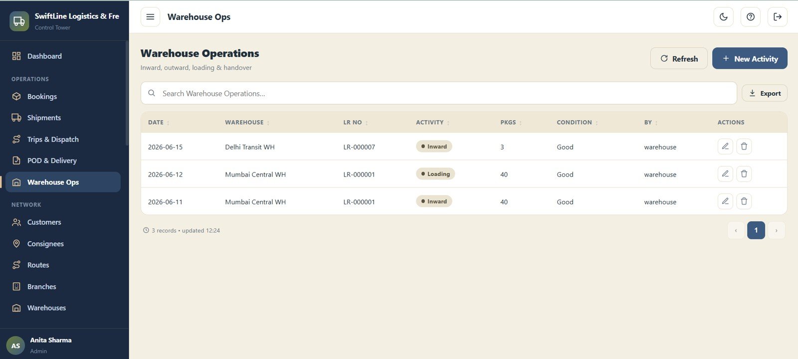 Logistics Management System Web App - Warehouse Operations